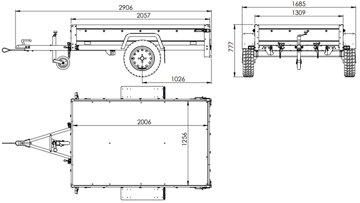 Przyczepka lekka 200x125 UNITRAILER GARDEN 201 KIPP z burtami BIS