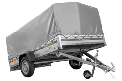 Przyczepka jednoosiowa z burtami aluminiowymi 264x150 Unitrailer Garden 265 KIPP ALU ze stelażem H-800 i pokrowcem szarym