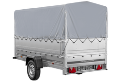Przyczepka lekka na resorach 264x125 UNITRAILER GARDEN 264/R KIPP z burtami BIS, stelażem H-800 i pokrowcem szarym