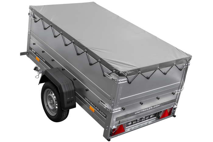 Przyczepka samochodowa 200x106 UNITRAILER GARDEN 200 KIPP z burtami BIS i pokrowcem szarym