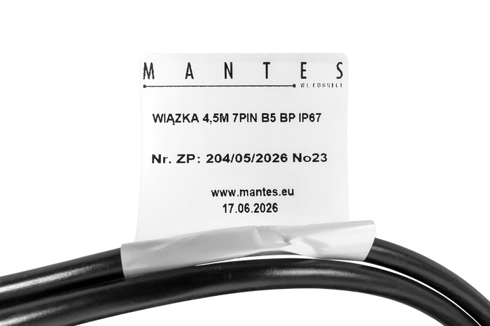Instalacja elektryczna MANTES wiązka przyczepki podłodziowej 4,4m wtyczka 7PIN bajonety 2x5PIN