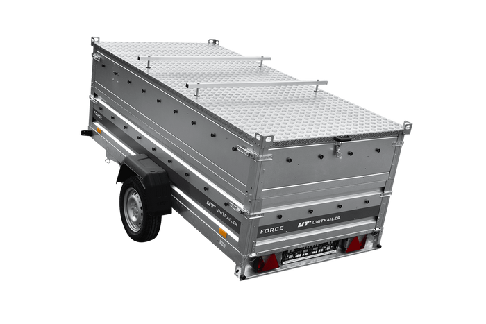 Przyczepka jednoosiowa 264x125 UNITRAILER FORCE 264 KIPP z burtami BIS i pokrywą aluminiową