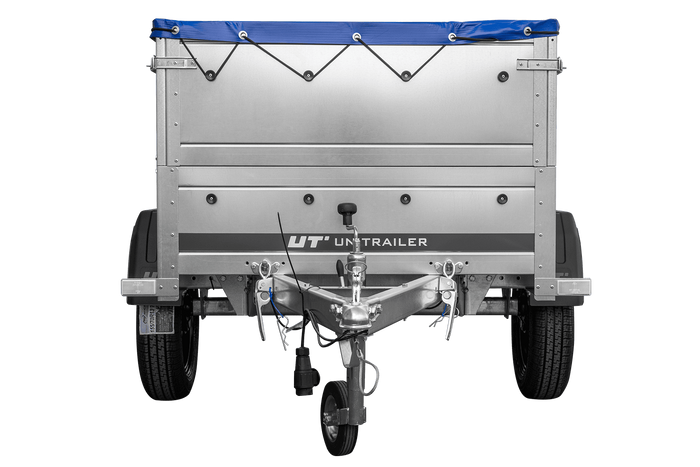 Przyczepka lekka 150x106 UNITRAILER GARDEN 150 KIPP z burtami BIS i pokrowcem niebieskim