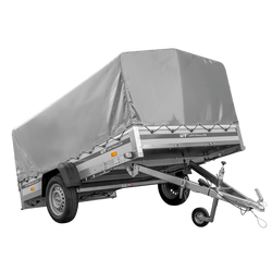 Przyczepka jednoosiowa z burtami aluminiowymi 264x150 Unitrailer Garden 265 KIPP ALU ze stelażem H-800 i pokrowcem szarym