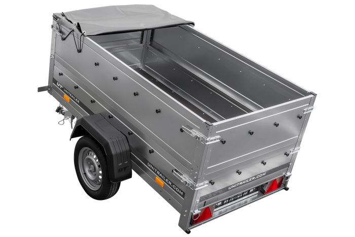 Przyczepka samochodowa 200x106 UNITRAILER GARDEN 200 KIPP z burtami BIS i pokrowcem szarym
