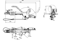 Urządzenie najazdowe KNOTT KF27B z zaczepem K27A do przyczepy 2700kg z dyszlem typu V i ze wspornikiem koła podporowego