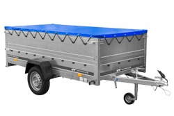 Przyczepka jednoosiowa 264x125 UNITRAILER GARDEN 264 KIPP z burtami BIS i plandeką niebieską