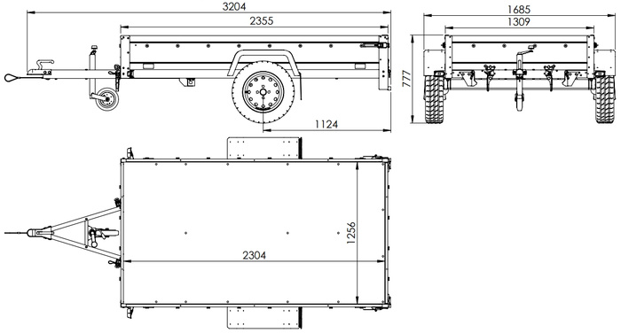 Przyczepka jednoosiowa na resorach z burtami aluminiowymi 230x125 Unitrailer Garden 230/R KIPP ALU ze stelażem H-800 i pokrowcem niebieskim